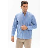 Uzun Kol Şile Bezi Hakim Yaka Tek Cepli Erkek Yazlık Gömlek Mavi 3032 S Mavi