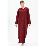 Uzun Kol Şile Bezi Simli Kaftan Midi Boy Yazlık Elbise Bordo Brd M Bordo