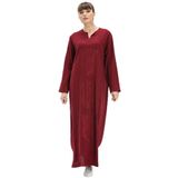 Uzun Kol Şile Bezi Simli Kaftan Midi Boy Yazlık Elbise Bordo Brd