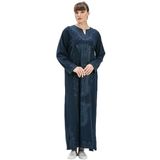 Uzun Kol Şile Bezi Simli Kaftan Midi Boy Yazlık Elbise Lacivert Lcvt