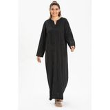 Uzun Kol Şile Bezi Simli Kaftan Midi Boy Yazlık Elbise Siyah Syh M Siyah
