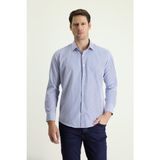 Uzun Kol Slim Fit Dar Kesim Çizgili Pamuklu Gömlek - Koyu Mavi