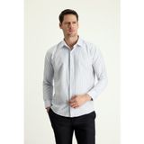 Uzun Kol Slim Fit Dar Kesim Çizgili Pamuklu Gömlek - Orta Gri