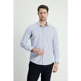 Uzun Kol Slim Fit Dar Kesim Çizgili Pamuklu Kolay Ütülenebilir Gömlek - Açık Mavi