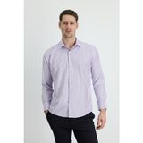 Uzun Kol Slim Fit Dar Kesim Çizgili Pamuklu Kolay Ütülenebilir Gömlek - Lila