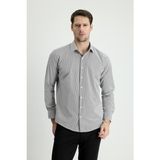 Uzun Kol Slim Fit Dar Kesim Çizgili Pamuklu Kolay Ütülenebilir Gömlek - Siyah