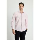 Uzun Kol Slim Fit Dar Kesim Çizgili Pamuklu Kolay Ütülenebilir Gömlek - Toz Pembe
