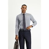 Uzun Kol Slim Fit Dar Kesim Desenli Klasik Pamuklu Kolay Ütülenebilir Gömlek - Orta Lacivert