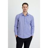 Uzun Kol Slim Fit Dar Kesim Ekose Pamuklu Kolay Ütülenebilir Gömlek - Orta Lacivert