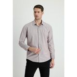 Uzun Kol Slim Fit Dar Kesim Klasik Çizgili Pamuklu Kolay Ütülenebilir Gömlek - Açık Bordo