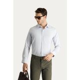 Uzun Kol Slim Fit Dar Kesim Klasik Çizgili Pamuklu Kolay Ütülenebilir Gömlek - Orta Gri