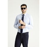 Uzun Kol Slim Fit Dar Kesim Klasik Desenli Pamuklu Gömlek - Uçuk Mavi