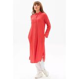 Uzun Kol Yakalı Gofre Mevsimlik Ve Yazlık Tunik Mercan Mrcn S Mercan