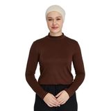 Uzun Kollu Balıkçı Yakalı Organik Kadın Body, Çikolata, S/M