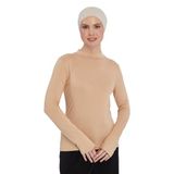 Uzun Kollu Balıkçı Yakalı Organik Kadın Body, Koyu Bej, L/XL