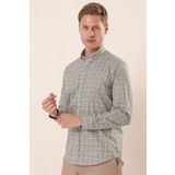 Uzun Kollu Baskılı Cepsiz Pamuklu Likralı Casual Slim Fit Dar Kesim Gömlek 1004230134 Beyaz