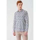 Uzun Kollu Baskılı Garnili Pamuklu Casual Slim Fit Dar Kesim Gömlek 1004240211-açık Bej