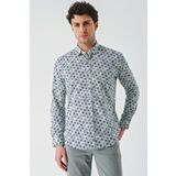 Uzun Kollu Baskılı Garnili Pamuklu Casual Slim Fit Dar Kesim Gömlek 1004240211-su Yeşili