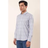 Uzun Kollu Baskılı Sert Yaka Cepsiz Pamuklu Likralı Casual Slim Fit Gömlek 1004230135 Koyu Mavi