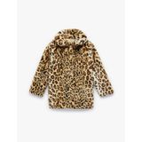 Uzun Kollu Bebe Yaka Leoparlı Peluş Kaban