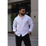 Uzun Kollu Beyaz Renk Mavi Çizgili Yarım Oversize Erkek Gömlek