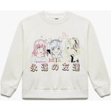 Uzun Kollu Bisiklet Yaka Pamuklu Anime Baskılı Sweatshirt - 13 - 14 Yaş - Ekru
