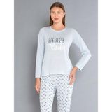 Uzun Kollu Bisiklet Yaka Pijama Takımı - Yazlık Kalp Desenli Yumuşak Milan Kumaş - Poppy 59-01 (M, L, Xl, Xxl) - Mavi