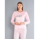 Uzun Kollu Bisiklet Yaka Pijama Takımı - Yazlık Kalp Desenli Yumuşak Milan Kumaş - Poppy 59-01 (M, L, Xl, Xxl) - Pembe - 2XL