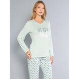 Uzun Kollu Bisiklet Yaka Pijama Takımı - Yazlık Kalp Desenli Yumuşak Milan Kumaş - Poppy 59-01 (M, L, Xl, Xxl) - Yeşil