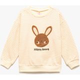 Uzun Kollu Bisiklet Yaka Şardonlu Pamuklu Çizgili Sweatshirt - 12 - 18 Ay - Ekru
