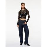Uzun Kollu Bisiklet Yaka Slim Fit Dantel Bluz