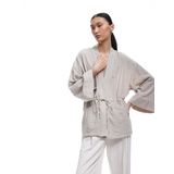 Uzun Kollu Cepli Beli Bağcık Detaylı Kruvaze Kimono