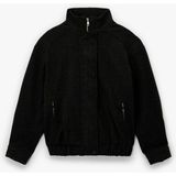 Uzun Kollu Cepli Dik Yaka Fermuarlı Crop Kaşe Bomber Mont - Siyah - 44
