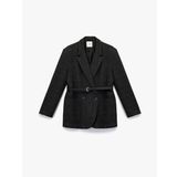 Uzun Kollu Cepli Kruvaze Kemerli Ekose Blazer Ceket