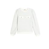 Uzun Kollu Düğme Detaylı Bisiklet Yaka Çizgili Sweatshirt