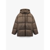 Uzun Kollu Fermuarlı Kapüşonlu Anorak Oversize Şişme Mont