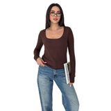 Uzun Kollu Fit Bluz – Brown Essence, kahverengi, m