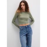 Uzun Kollu Haki Crop Basic Tişört Crop/Kısa Kesim 1612822-71818 Yeşil-71818 S