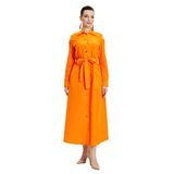 Uzun Kollu Kadın Gömlek Elbise - Açık Omuz Detaylı - Kemerli - Modern Tasarım - Günlük Kullanım için Elbise, Orange, 40