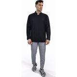 Uzun Kollu Kare Desenli Şef Gömlek Aşçı Kıyafeti Chef Aşçı Forması - Siyah - 2XL