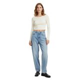 Uzun Kollu Kayık Yaka Crop Krem Sweatshırt