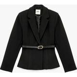 Uzun Kollu Kemer Detaylı Peplum Blazer Ceket - Siyah - 34