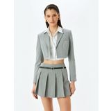 Uzun Kollu Kruvaze Crop Blazer Ceket