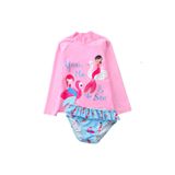 Uzun Kollu Mermaid Denizkizi Aplike Uv Korumali Pembe Mavi Kız Çocuk Mayo 3-5 Yas mavi pembe 3-4 Yaş