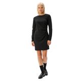 Uzun Kollu Mini Elbise Drape Detaylı Yuvarlak Yaka Slim Fit Krep Scuba Kumaş