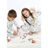 Uzun Kollu Özel Kalem Hediye Boyanabilir Kız Erkek Çocuk Pijama Takımı Yıkama Sonrası Leke Bırakmaz - Beyaz - 5 - 6 Yaş