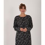 Uzun Kollu Pamuklu Süprem Kumaş Midi Boy Elbise - Siyah Çiçekli - 2XL