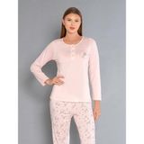 Uzun Kollu Patlı Pijama Takımı - Yazlık Çiçek Desenli Yumuşak Milan Kumaş - Poppy 59-02 (M, L, Xl, Xxl) - Somon - 2XL