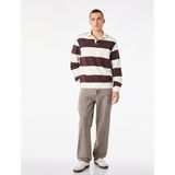 Uzun Kollu Rahat Kalıp Çizgili Düğmeli Polo Yaka Sweatshirt