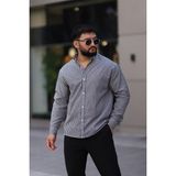Uzun Kollu Siyah Renk Beyaz Çizgili Yarım Oversize Erkek Gömlek